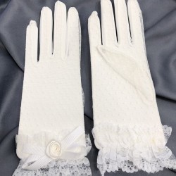 Beyaz Puantiyeli Kumaş Fiyonk Detaylı Gelin Eldiveni Düğün Aksesuarı-GELINELDIVENI-1132