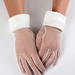 Beyaz Manşetli Model Düz Tül Saten Gelin Eldiveni Gelin Aksesuarı-GELINELDIVENI-1136