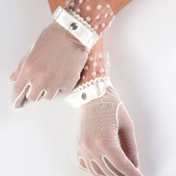 Beyaz Ucu Fiyonklu Puantiyeli Model Gelin Eldiveni Parti Aksesuarı-GELINELDIVENI-1137