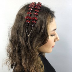 Bordo Renk Çift Sıra Kına Ve Gelin Tacı-GELINTACI-101 Bordo Renk Çift Sıra Kına Ve Gelin Tacı-GELINTACI-101