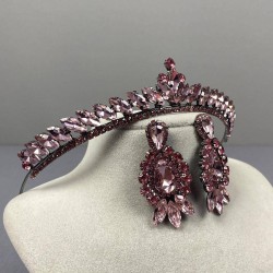 Pembe İnce İlayda Model Gelin Tacı Ve Üç Mekik Taşlı Küpe Takımı-GELINTACI-1012 Pembe İnce İlayda Model Gelin Tacı Ve Üç Mekik Taşlı Küpe Takımı-GELINTACI-1012