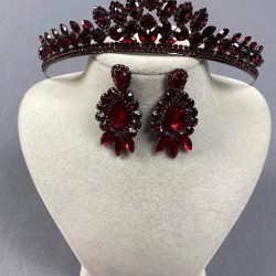 Bordo Leyla Model Kına Gelin Tacı Ve Üç Mekik Küpe Takımı-GELINTACI-1088 Bordo Leyla Model Kına Gelin Tacı Ve Üç Mekik Küpe Takımı-GELINTACI-1088