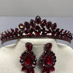 Bordo Leyla Model Kına Gelin Tacı Ve Üç Mekik Küpe Takımı-GELINTACI-1088 Bordo Leyla Model Kına Gelin Tacı Ve Üç Mekik Küpe Takımı-GELINTACI-1088