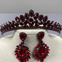 Bordo Leyla Model Kına Gelin Tacı Ve Damla Mekik Taşlı Küpe Takımı-GELINTACI-1090 Bordo Leyla Model Kına Gelin Tacı Ve Damla Mekik Taşlı Küpe Takımı-GELINTACI-1090