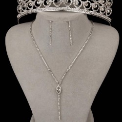Gümüş Rengi Şık Kristal Taşlı Abiye Kolye Küpe Seti Ve Çiçekli Gelin Tacı-GELINTACI-1105 Gümüş Rengi Şık Kristal Taşlı Abiye Kolye Küpe Seti Ve Çiçekli Gelin Tacı-GELINTACI-1105
