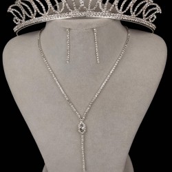 Gümüş Rengi Şık Kristal Taşlı Abiye Kolye Küpe Seti Ve Lale Gelin Tacı-GELINTACI-1107 Gümüş Rengi Şık Kristal Taşlı Abiye Kolye Küpe Seti Ve Lale Gelin Tacı-GELINTACI-1107