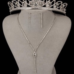 Gümüş Rengi Şık Kristal Taşlı Abiye Kolye Küpe Seti Ve Yaprak Gelin Tacı-GELINTACI-1108 Gümüş Rengi Şık Kristal Taşlı Abiye Kolye Küpe Seti Ve Yaprak Gelin Tacı-GELINTACI-1108