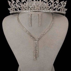 Ziba Model Su Yolu Kristal Taşlı Abiye Kolye Küpe Seti Ve İnce Yaprak Gelin Tacı -GELINTACI-1130