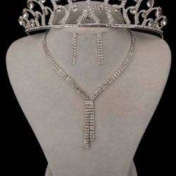 Ziba Model Su Yolu Kristal Taşlı Abiye Kolye Küpe Seti Ve Gül Gelin Tacı -GELINTACI-1132