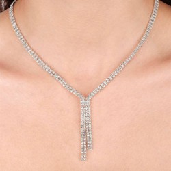 Ziba Model Su Yolu Kristal Taşlı Abiye Kolye Küpe Seti Ve Lale Gelin Tacı -GELINTACI-1133