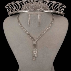 Ziba Model Su Yolu Kristal Taşlı Abiye Kolye Küpe Seti Ve Lale Gelin Tacı -GELINTACI-1133