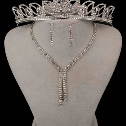 Ziba Model Su Yolu Kristal Taşlı Abiye Kolye Küpe Seti Ve Yaprak Gelin Tacı -GELINTACI-1134