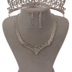 Hera Model Kristal Taşlı Abiye Kolye Küpe Seti Ve İnce Yaprak Gelin Tacı-GELINTACI-1138 Hera Model Kristal Taşlı Abiye Kolye Küpe Seti Ve İnce Yaprak Gelin Tacı-GELINTACI-1138