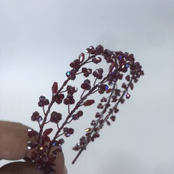 Bordo Renk Kristal Boncuklu Kına Gelin Tacı-GELINTACI-118 Bordo Renk Kristal Boncuklu Kına Gelin Tacı-GELINTACI-118