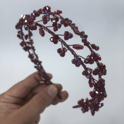 Bordo Renk Kristal Boncuklu Kına Gelin Tacı-GELINTACI-118 Bordo Renk Kristal Boncuklu Kına Gelin Tacı-GELINTACI-118
