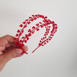 Kırmızı Renk El Yapımı Kristal Boncuklu Kına Gelin Tacı-GELINTACI-121 Kırmızı Renk El Yapımı Kristal Boncuklu Kına Gelin Tacı-GELINTACI-121