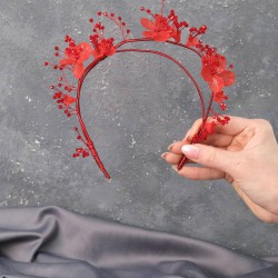 Kırmızı Zinel Özel Tasarım Çiçekli Kına Gelin Tacı-GELINTACI-128 Kırmızı Zinel Özel Tasarım Çiçekli Kına Gelin Tacı-GELINTACI-128