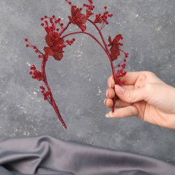 Bordo Zinel Özel Tasarım Çiçekli Kına Gelin Tacı-GELINTACI-133 Bordo Zinel Özel Tasarım Çiçekli Kına Gelin Tacı-GELINTACI-133