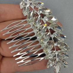 Taraklı Kristal Taşlı Gümüş Rengi Gelin Tokası 1 Adet-GELINTACI-138 Taraklı Kristal Taşlı Gümüş Rengi Gelin Tokası 1 Adet-GELINTACI-138