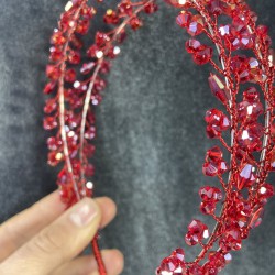 Janjanlı Kırmızı Kristal Taşlı El Yapımı Maria Model Kına Ve Gelin Tacı-GELINTACI-177 Janjanlı Kırmızı Kristal Taşlı El Yapımı Maria Model Kına Ve Gelin Tacı-GELINTACI-177