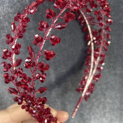 Bordo Kristal Taşlı El Yapımı Maria Model Kına Ve Gelin Tacı-GELINTACI-179 Bordo Kristal Taşlı El Yapımı Maria Model Kına Ve Gelin Tacı-GELINTACI-179