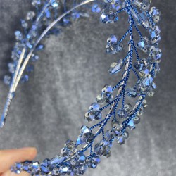 İndigo Mavi Kristal Taşlı El Yapımı Maria Model Kına Ve Gelin Tacı-GELINTACI-180 İndigo Mavi Kristal Taşlı El Yapımı Maria Model Kına Ve Gelin Tacı-GELINTACI-180