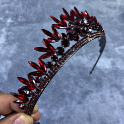 Bordo Yaprak Desenli Kristal Taşlı Gelin Ve Kına Tacı-GELINTACI-188 Bordo Yaprak Desenli Kristal Taşlı Gelin Ve Kına Tacı-GELINTACI-188