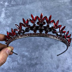 Bordo Yaprak Desenli Kristal Taşlı Gelin Ve Kına Tacı-GELINTACI-188 Bordo Yaprak Desenli Kristal Taşlı Gelin Ve Kına Tacı-GELINTACI-188