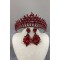 Kırmızı Eda Model Üç Boyutlu Gelin Tacı Ve Mekikli Küpe Seti-GELINTACI-235