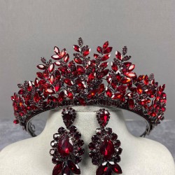 Bordo Sezen Model 3 Boyutlu Kına Gelin Tacı Ve Üç Taşlı Mekik Küpe Takımı-GELINTACI-266 Bordo Sezen Model 3 Boyutlu Kına Gelin Tacı Ve Üç Taşlı Mekik Küpe Takımı-GELINTACI-266