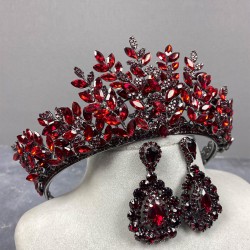 Bordo Sezen Model 3 Boyutlu Kına Gelin Tacı Ve Damla Taşlı Küpe Takımı-GELINTACI-272 Bordo Sezen Model 3 Boyutlu Kına Gelin Tacı Ve Damla Taşlı Küpe Takımı-GELINTACI-272