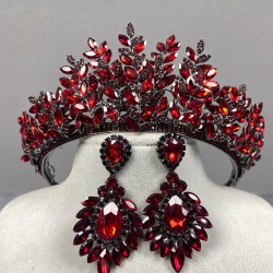 Bordo Sezen Model 3 Boyutlu Kına Gelin Tacı Ve Damlalı Küpe Takımı-GELINTACI-284 Bordo Sezen Model 3 Boyutlu Kına Gelin Tacı Ve Damlalı Küpe Takımı-GELINTACI-284