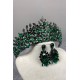 Yeşil Sena Model Yaprak Desenli Gelin Tacı Ve Üç Mekikli Küpe Seti-GELINTACI-299