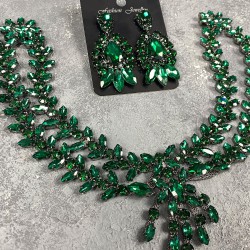 Yeşil Sema Alınlık Gelin Kına Tacı Saç Aksesuarı Ve Üç Mekik Küpe Seti-GELINTACI-317