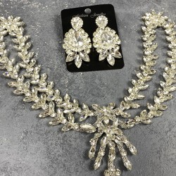 Gümüş Sema Alınlık Gelin Kına Tacı Saç Aksesuarı Ve Üç Mekik Küpe Seti-GELINTACI-319