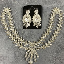 Gümüş Sema Alınlık Gelin Kına Tacı Saç Aksesuarı Ve Üç Mekik Küpe Seti-GELINTACI-319