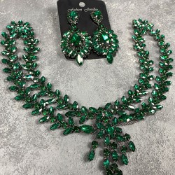 Yeşil Sema Alınlık Gelin Kına Tacı Saç Aksesuarı Ve Mekikli Küpe Seti-GELINTACI-320