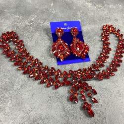 Kırmızı Sema Alınlık Gelin Kına Tacı Saç Aksesuarı Ve Mekikli Küpe Seti-GELINTACI-321