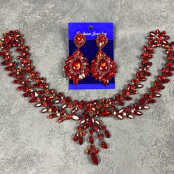 Kırmızı Sema Alınlık Gelin Kına Tacı Saç Aksesuarı Ve Mekikli Küpe Seti-GELINTACI-321