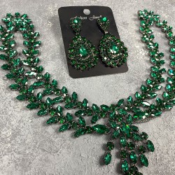 Yeşil Sema Alınlık Gelin Kına Tacı Saç Aksesuarı Ve Damla Küpe Seti-GELINTACI-323