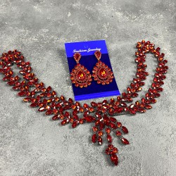 Kırmızı Sema Alınlık Gelin Kına Tacı Saç Aksesuarı Ve Damla Küpe Seti-GELINTACI-324