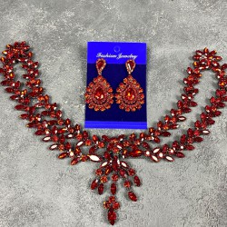 Kırmızı Sema Alınlık Gelin Kına Tacı Saç Aksesuarı Ve Damla Küpe Seti-GELINTACI-324