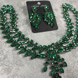 Yeşil Sema Alınlık Gelin Kına Tacı Saç Aksesuarı Ve İnce Mekik Küpe Seti-GELINTACI-326