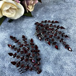 Bordo Çift Yapraklı Helen Model Kına Tacı Saç Aksesuarı-GELINTACI-342 Bordo Çift Yapraklı Helen Model Kına Tacı Saç Aksesuarı-GELINTACI-342