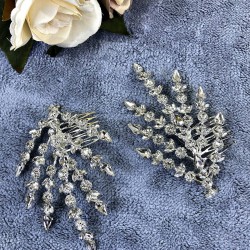 Gümüş Çift Yapraklı Helen Model Kına Tacı Saç Aksesuarı-GELINTACI-346 Gümüş Çift Yapraklı Helen Model Kına Tacı Saç Aksesuarı-GELINTACI-346