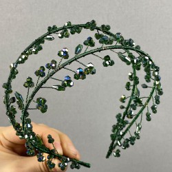 Yeşil Çift Sıralı Vela Kristal Boncuklu Gelin Ve Kına Tacı-GELINTACI-363 Yeşil Çift Sıralı Vela Kristal Boncuklu Gelin Ve Kına Tacı-GELINTACI-363