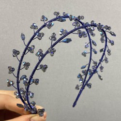 İndigo Mavi Çift Sıralı Vela Kristal Boncuklu Gelin Ve Kına Tacı-GELINTACI-364 İndigo Mavi Çift Sıralı Vela Kristal Boncuklu Gelin Ve Kına Tacı-GELINTACI-364