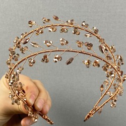 Rose Rengi Çift Sıralı Vela Kristal Boncuklu Gelin Ve Kına Tacı-GELINTACI-365 Rose Rengi Çift Sıralı Vela Kristal Boncuklu Gelin Ve Kına Tacı-GELINTACI-365