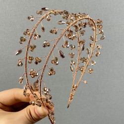 Rose Rengi Çift Sıralı Vela Kristal Boncuklu Gelin Ve Kına Tacı-GELINTACI-365 Rose Rengi Çift Sıralı Vela Kristal Boncuklu Gelin Ve Kına Tacı-GELINTACI-365