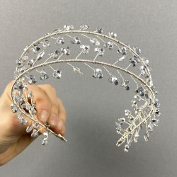 Gümüş Gri Çift Sıralı Vela Kristal Boncuklu Gelin Ve Kına Tacı-GELINTACI-366 Gümüş Gri Çift Sıralı Vela Kristal Boncuklu Gelin Ve Kına Tacı-GELINTACI-366